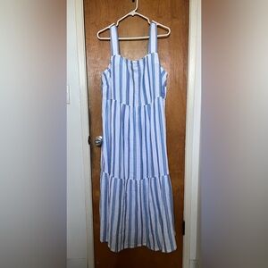 J. Jill blue/white striped 100% cotton maxi sundress wide straps 2X EUC